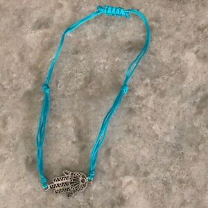 Turquoise String Bracelet with Silver Hamsa Charm